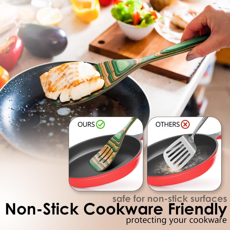 HOWHONG Wooden Spoons for Cooking, Pakkawood Kitchen Utensil Set Oasis Color, Premium Durable Wooden Utensils for Nonstick Cookware, Heat Resistant, Smooth Finish, Comfortable Grip, 7 Piece - Image 4